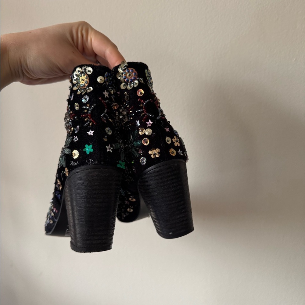 Free People Dance the Night Black Velvet Sequin Ankle Boots - Picture 6 of 8